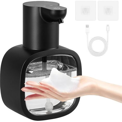 Automatischer Seifenspender 500 ml Wandmontage elektrischer Seifenspender mit Sensor USB-aufladbar Schaumseifenspender schwarz für Küche und Bad (1/5)