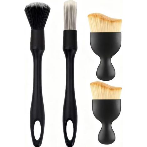 Lot de 4 Pinceaux Nettoyage Voiture pour Intérieur, Pinceau Detailing Auto à Poils Souples pour Tableau de Bord, Grilles d'Aération et Sièges, Kit de Nettoyage avec Brosses Longues et Courtes (1/5)