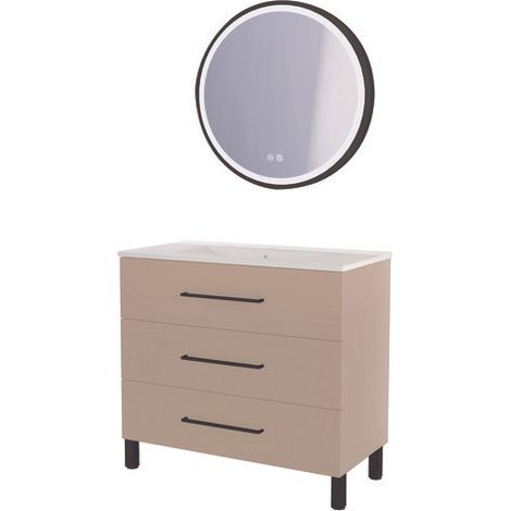 ONDEE ZEN - Meuble à poser MONACO - Dim 90cm - Satin - Mir ALEXINE - Poignées noires (1/3)