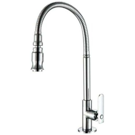 Robinet de cuisine et de jardin en acier inoxydable avec bec pivotant à 360 degrés et douchette extractible, pour évier, buanderie, eau froide uniquement, finition chromée（Sans tuyau） (1/4)