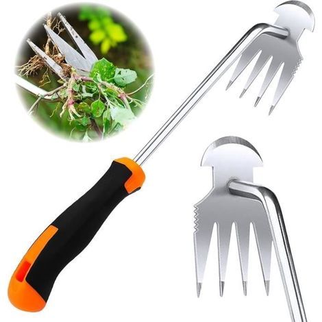 Manueller Unkrautstecher, Unkrautzieher mit 4-zahnigem Gummigriff, Gartenwerkzeug mit Griff (1/4)