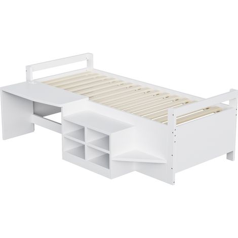 Cama infantil 90 x 200 cm blanca con escritorio, almacenamiento y puertos USB (1/5)