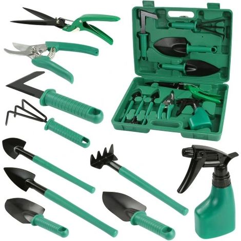 Ensemble d'outils de jardinage 10 pièces, mallette de jardin