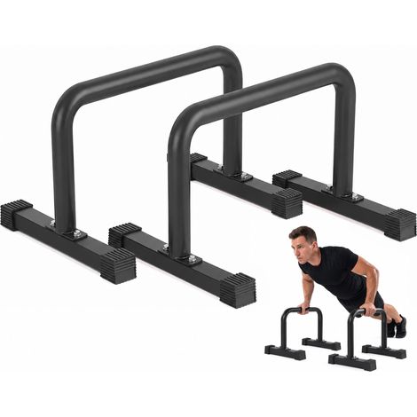 Relaxdays Parallettes, Stahl, bis 120 kg, Calisthenics, HxL: 36 x 60 cm, rutschfeste Liegestützgriffe, schwarz (1/5)