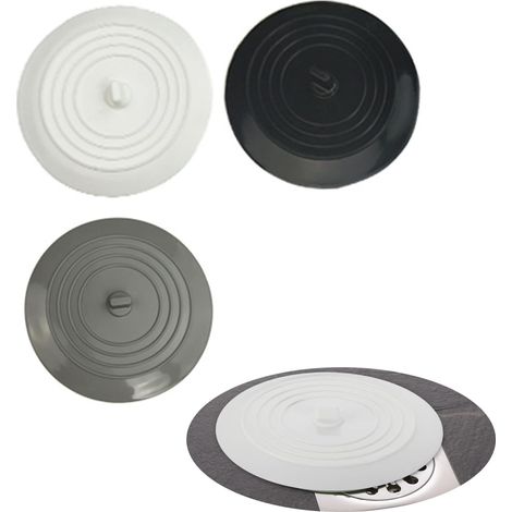 Silikon-Abflussstöpsel, 3-teiliger Universal-Badewannenstöpsel-Duschstopper, Anti-Geruch, Küchenspülenstöpsel, geeignet für Küche, Badezimmer, Badewanne, Waschbecken (Schwarz, Weiß, Grau) (1/5)