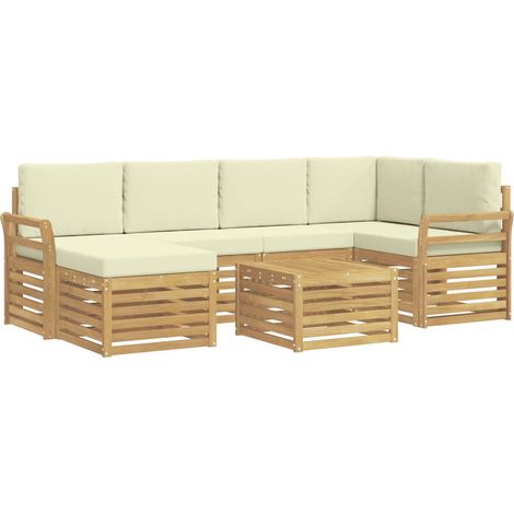 Conjunto de sofás de exterior 7 pcs Blanco y Crema Poliéster vidaXL (1/5)