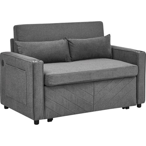 Sofá cama de 2 plazas 3 en 1 en gris oscuro, diseño deslizante, carga USB, 195 x 134 x 73 cm (1/5)