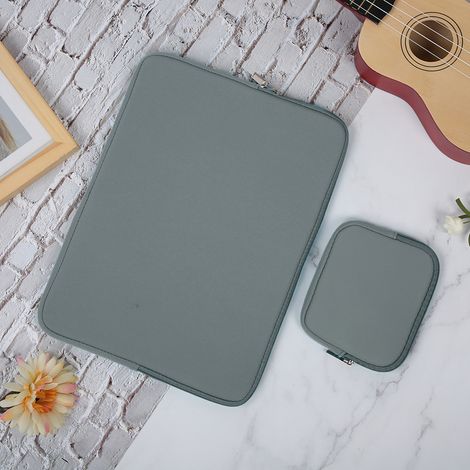 Sacoche pour ordinateur portable/housse pour tablette iPad/étui de protection à fermeture éclair, couleur unie, gris, 15,6 pouces.