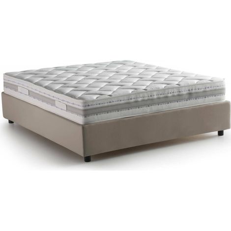 Talamo Italia Cama matrimonial Gioia, Cama contenedor con revestimiento de tela, 100% Made in Italy, Apertura frontal, con colchón Cm 140x200 incluido, Tórtola, con embalaje reforzado