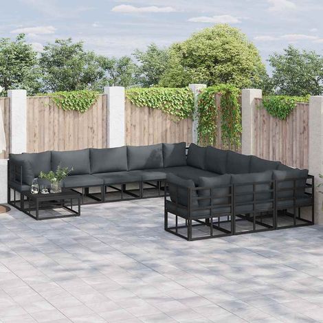 vidaXL Set Divano da Giardino con cuscino 12 pcs Nero Alluminio (1/5)
