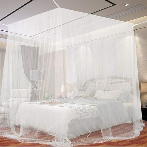Moustiquaire de Lit, Grand Carrée Moustiquaire pour Lit Extra Large, Moustiquaire Baldaquin Intérieur et Extérieur pour Lits Simples et Doubles - Blanc (200 x 220 x 210cm)