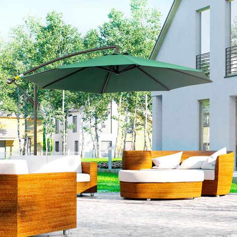 Parasol jardin Ø300x250cm inclinable excentrique base croisée manivelle support acier, vert