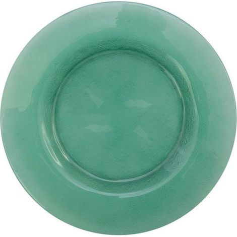 Assiette à Dessert Ronde en Verre Vert Clair et Vanille Motif Feuille de Ginkgo 21 cm - PANGIVO (1/2)