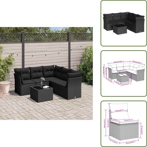 Salon de jardin 6 pcs avec coussins noir résine tressée - Ensemble Salon De Jardin - Mobilier De Jardin - Salon De Jardin Design - Meubles De Jardin Résistants - Canapé Jardin (1/5)