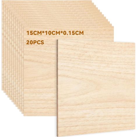 20 Pièces Contreplaqué 1.5mm,Contreplaqué non Fini, 150x150x1.5mm Feuilles de Bois de Balsa,Planche Bois Brut Tilleul, Pour Bricolage Artisanate en Bois Modèles et Peintures (1/5)