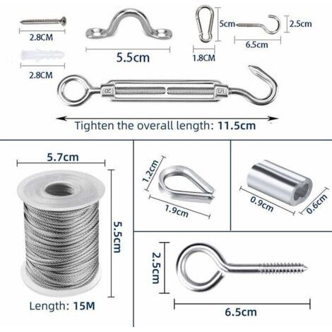 Étendoir à linge extérieur de 15 mètres en acier inoxydable, câble métallique, pour suspendre les vêtements. (1/2)