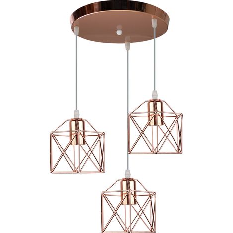 3-flammige Vintag Industrielle Pendelleuchte Käfig Lampenschirm Hängeleuchte Metall Deckenleuchter Roségold