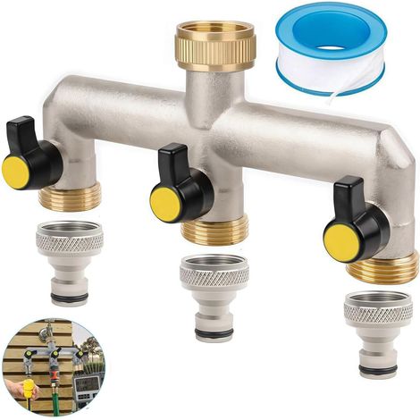 Répartiteur d'eau 3 voies 3/4, adaptable tuyau d'arrosage, régulation débit, pour maison/jardin (1/5)