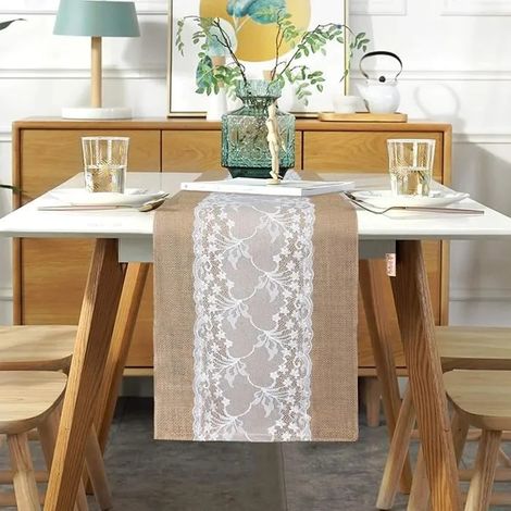 Ruban en Toile de Jute pour Chemin de Table en Dentelle Rustique - Mariage - 30 x 275 cm - Marron - Tissu (1/4)