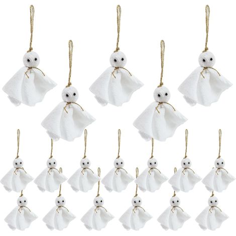 18 pièces Halloween petits ornements fantômes suspendus, tissus blancs ornements d'arbre fantôme, manteau, mur, porte, pelouse (1/5)