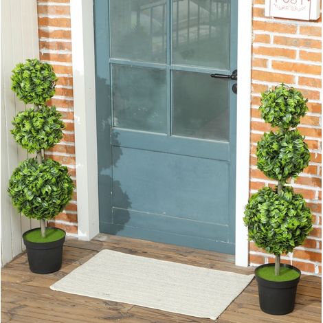 Lot de 2 plantes artificielles boule en pot, feuillage UV résistant, terre floquée, déco stable sans entretien pour intérieur et extérieur, vert, prête à poser  CHICFURN (1/5)