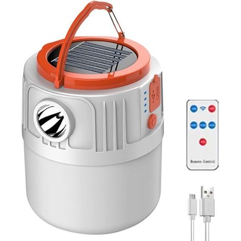 Lampada da campeggio solare, lampada da campeggio per esterni ricaricabile tramite USB con telecomando, lampada da tenda a LED da 300 lm con ricarica USB, lampada da tenda a LED solare impermeabile (1/5)