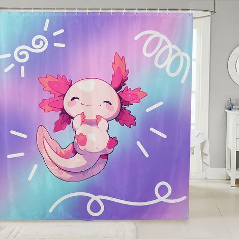 Rideau Douche 180x210cm Axolotl Fille Rideaux de Douche Vie Marine Océanique Dessin Animé Rideau de Baignoire Dessiné à la Main Rideaux Salle de Bain Faune Monde sous Marin - 180L X 210H cm (1 Panneau (1/5)