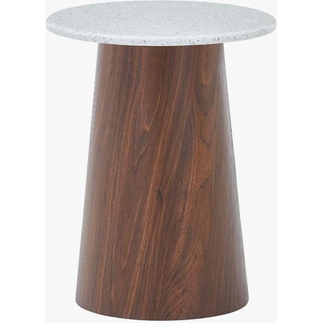 SANA - 40 Table d'appoint en marbre composite pieds couleur bois foncé D40 cm (1/5)