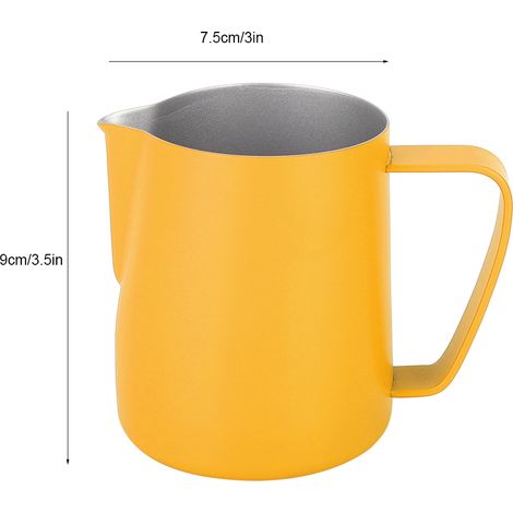 Pot à lait inoxydable 350ml pour mousseur à lait, idéal pour café latte et cappuccino, ustensiles de barista, couleur jaune (1/5)
