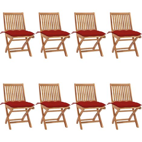 vidaXL Sillas plegables con cojines, 8 unidades, madera maciza de teca. (1/5)