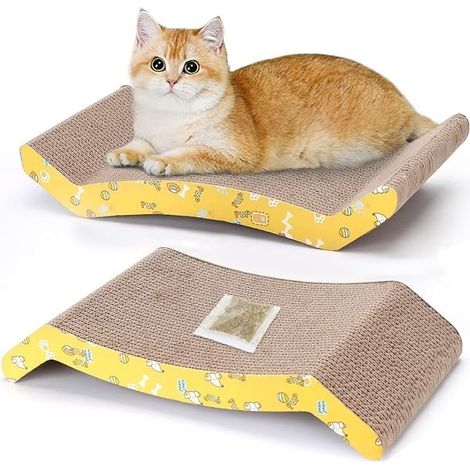 Carton à gratter Cat Griffoir double face en carton durable , idéal pour jouer à l'intérieur, multicolore (lot de 2) (1/5)