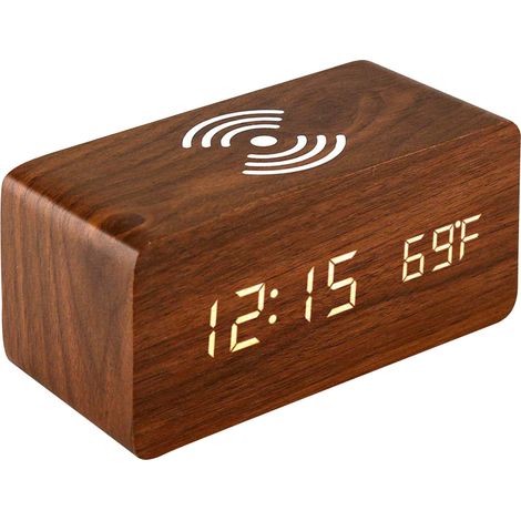 Réveil numérique avec chargeur sans fil, horloge de bureau LED et affichage de la température (1/5)