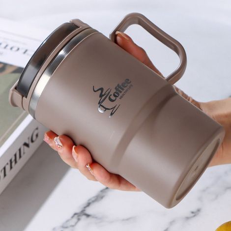 Tasse À Café En Acier Inoxydable - 550 ml - Double Paroi Isolante - Avec Couvercle Et Cuillère - Pour Bureau Études Sport Et Extérieur (1/5)