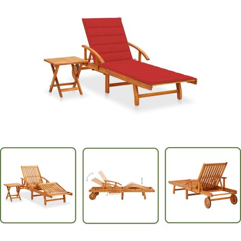 Bain de soleil avec table et coussin - Chaise de jardin Transat de jardin Bois d'acacia BV775738 - BonneVie (1/5)
