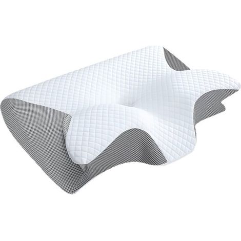 Oreiller cervical viscoélastique, oreiller orthopédique ergonomique 2 en 1 pour soulager les douleurs cervicales, oreiller de soutien profilé, 1 pièce, gris-AquaForge (1/4)