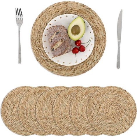 Lot de 6 sets de table ronds tressés en rotin diamètre 30 cm résistants à la chaleur pour décoration de table style bohème et champêtre (1/5)