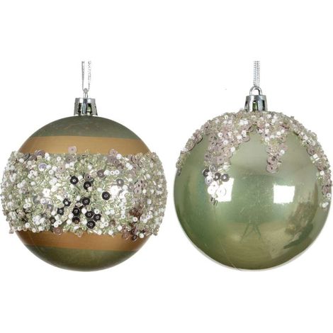 Pallina di Natale Verde Matcha con Perline - D. 8 cm