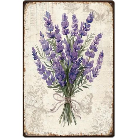 Plaque Metal Vintage Violet Lavande Bouquet de Fleurs Affiche Vintage Thème Botanique Affiche D'Art Mural Grotte D'Homme Plaque Metal Decorative Panneau Decoratif Exterieur Metal (1/5)