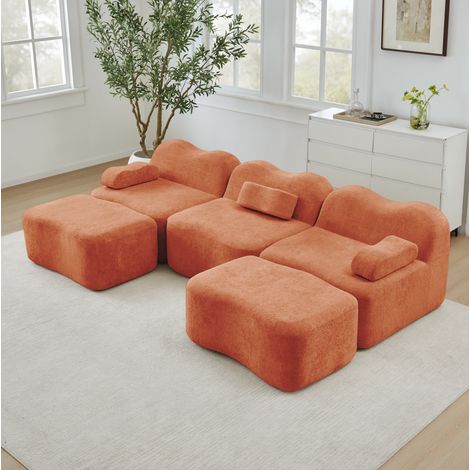 sofá modular U sin armazón de terciopelo naranja OKMYHOME (1/5)