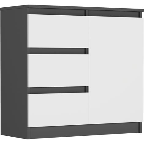 Kommode Anthrazit/Weiß, 80x33x76 cm - R-80-S3 mit 3 Schubladen (1/5)
