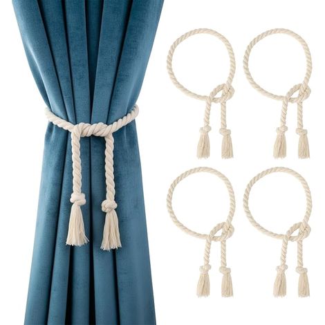 4 Pièces Embrasse pour Rideaux,Boucle à Tricot Rideau Corde Style Bohème, pour Chambres à Coucher, Salons et Bureaux-801.2cm (1/5)