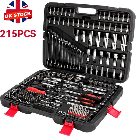 215 Pcs Mechanic Tool Set - 1/2" 1/4" 3/8" Ratchet Wrench Sockets Spanners Bits Hex Key Repair Auto Tool Kit (1/4)