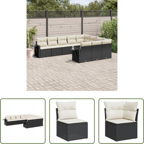 Gartensessel - 10-tlg. Garten-Sofagarnitur mit Kissen Schwarz Poly Rattan (1/5)