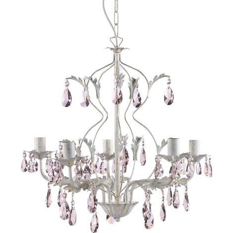 Lustre classique spennellato or avec gouttes en cristal rose, Ivoire (1/4)