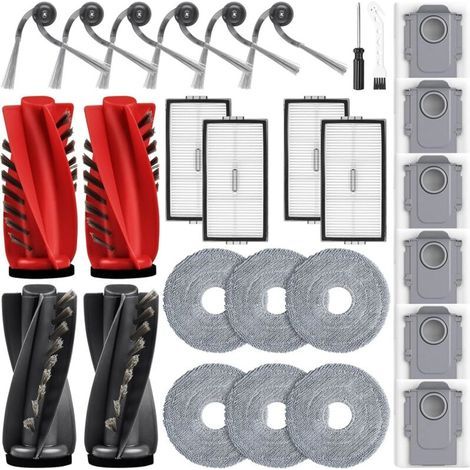 28-teiliges Zubehörset für Roborock Saros 10R/Qrevo CurvX/Qrevo Curv 2 Pro Saugroboter: 2 Paar Hauptbürsten, 6 Reinigungstücher, 4 Filter, 6 Staubbeutel, 6 Seitenbürsten