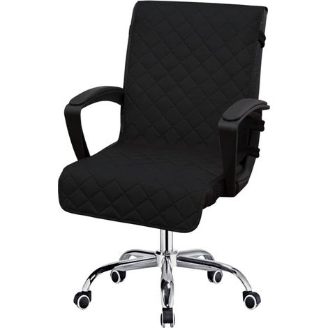 Housse de Chaise de Bureau réversible résistante à l'eau avec Boucle antidérapante pour Fauteuil ou Chaise sans accoudoirs (Grand, Noir) (1/5)