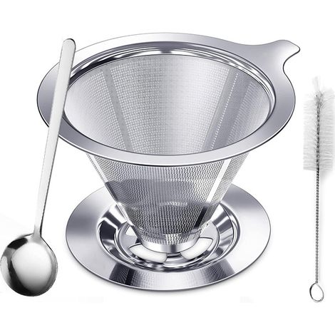 Ensemble de filtres en acier inoxydable 304, grand format, maille 600Filtre à café en acier inoxydable, entonnoir à café filtre, ensemble de filtres à café double couche pour moulin à main 304 (3 pièc (1/5)