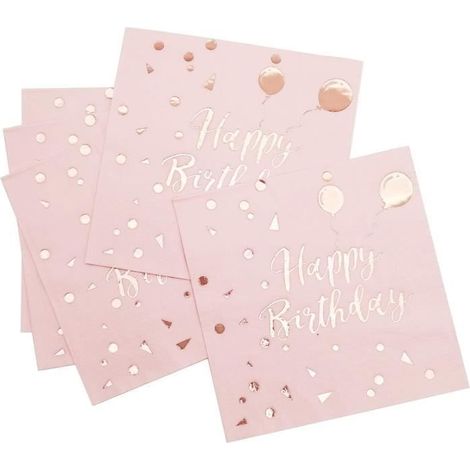 Einwegservietten - ALLES GUTE ZUM GEBURTSTAG - 60 Stück - Rosa - 33x33cm - 3-lagig