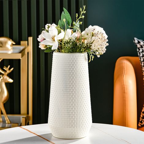 Vase - Plastique - Blanc - 25,5 x 10,5 x 10 cm - Pour Fleurs Fraîches ou Séchées - Décoration Intérieure - 1 Pièce (1/5)
