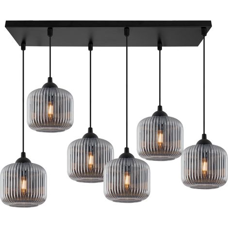 LAMPE SUSPENDU RIFFLE NOIRE 6 ABAT-JOUR PLATS EN GRAPHITE CYLINDRE E27